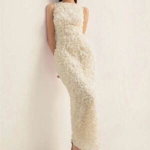 Elegant Cream Floral Textured Wedding Announcement or Party Dress